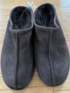 Kirkland Brown Suede Shearling Lined Slip-On Slippers, Size M8